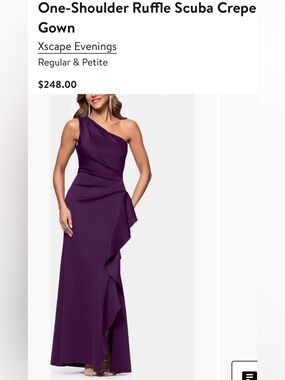 xscape purple one shoulder dress Xscape Women's Ruffled One-Shoulder Gown - Wine